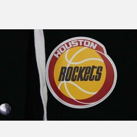 MITCHELL & NESS SIZE S HOUSTON ROCKETS JACKET GRAY BLACK HOODED SNAP FRONT NEW - Picture 4 of 8